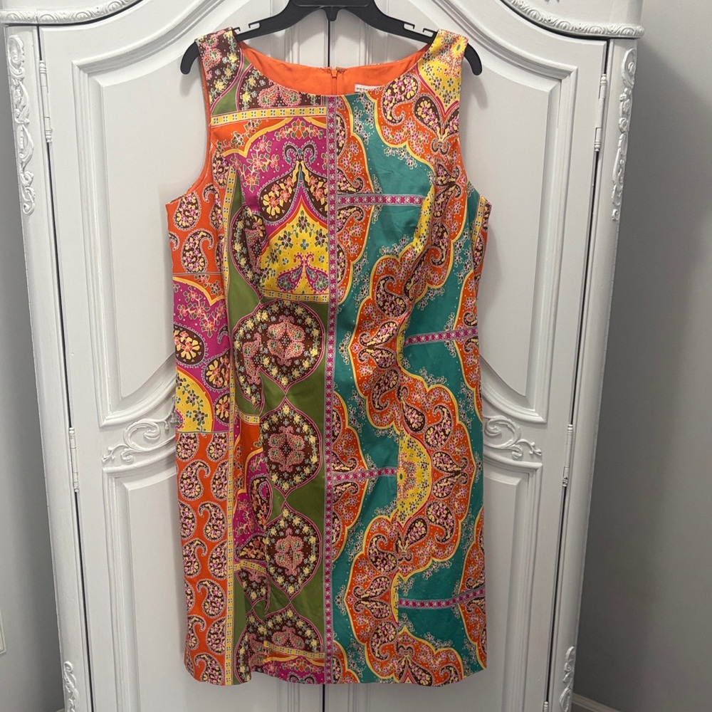 Peter Nygard Multicolor Paisley Shift Dress - Orange, Teal, Pink, Yellow, Green